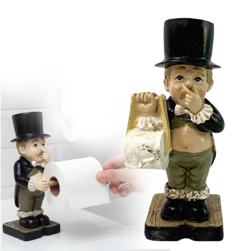 Funny Pinching Nose Tissue Paper Holder, Toilet Butler Statue - Funny Resin Boy Pinching Nose, Papers Holder Figurine for Bathroom, Kitchen, Wall Mount (Statue) - Image 1